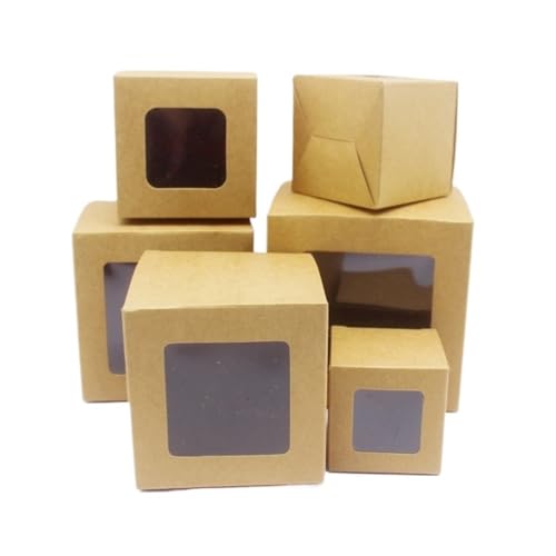 DHYUACN Hochzeits-Süßigkeiten-Box, 10 Stück, 5/6/7/8/9 cm groß, Schwarz/Weiß/Kraftpapier/Marmor-Körnung, Hochzeits-Süßigkeiten-Box (Kraft,9 x 9 x 9 cm) von DHYUACN