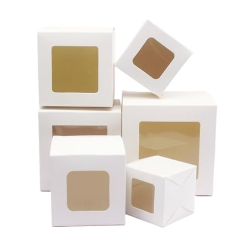 DHYUACN Hochzeits-Süßigkeiten-Box, 10 Stück, 5/6/7/8/9 cm groß, Schwarz/Weiß/Kraftpapier/Marmor-Körnung, Hochzeits-Süßigkeiten-Box (Weiß, 8 x 8 x 8 cm) von DHYUACN