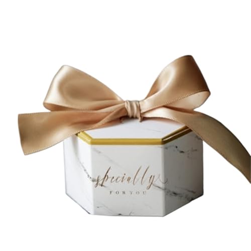 DHYUACN Hochzeits-Süßigkeiten-Box, kreative Hochzeitsboxen mit grauen Bändern, Papier, Gastgeschenk, Marmor-bedruckter Chololat-Behälter (B, 50 Stück, 7 x 8,2 x 4,6 cm) von DHYUACN