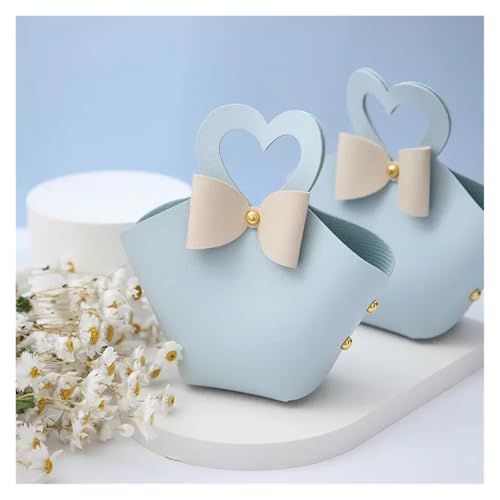 DHYUACN Hochzeitsgeschenkbox 5/10 stücke Liebe Kreative Hochzeit Süßigkeiten Box Verpackung Tasche Hochzeit Partei Liefert Tragbare Leder Candy Box Begleiter(Blue,10PCS_6X5X17CM) von DHYUACN