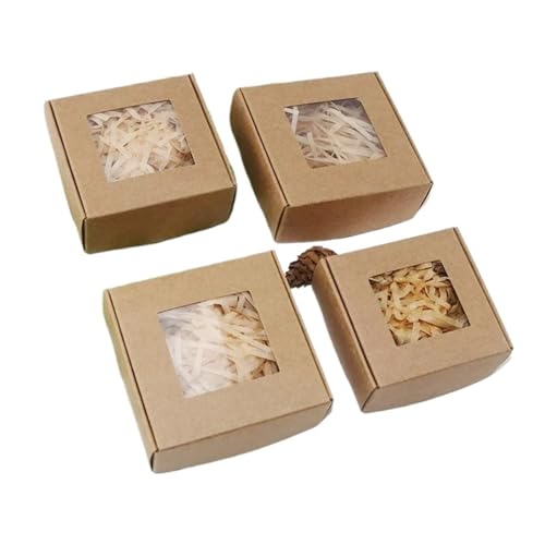 DHYUACN Hochzeitsgeschenkbox 50/100Pcs Kraftpapier Candy Box Transparent Fenster Seife Fall Hochzeit Weihnachten Schokolade Verpackung Boxen(Brown,8.5X8.5X3.5CM_50PCS) von DHYUACN