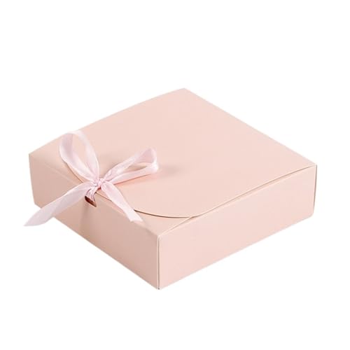 DHYUACN Süßigkeitenbox für Hochzeiten, einfaches Kraftpapier, CandyBox, Band, Hochzeitsplätzchen, Süßigkeitenbox, Geburtstagsbox, Zubehör (Rosa, 17 x 17 x 5 cm) von DHYUACN