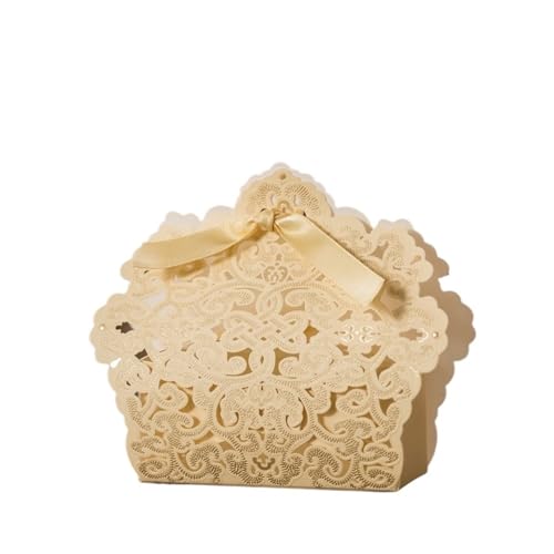 Hochzeitsgeschenkbox 10/50/100 stücke Weiß Rot Gold Blau Champange Hochzeit Pralinenschachtel Mit Band Süßigkeiten Süßigkeiten Gefälligkeiten Taschen Boxen Geburtstag(Brown,9.7X7.5X3.2CM_10PCS) von DHYUACN