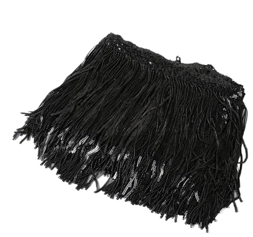 Quasten-Spitze 1–5 Yards 17 cm Glitzer-Pailletten-Fransen-Quasten-Spitzenbesatz for lateinamerikanische Tänze, Hochzeitskleider, Kleidung, Bastelarbeiten(Black,3yards) von DHYUACN