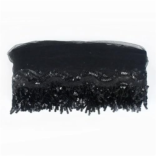 Quasten-Spitze 1–5 Yards 8 cm Pailletten-Quastenfransen-Netz-Spitzenbesatzband for Nähen von Performance-Rock, Hochzeitskleid, Dekorationsstoff(Black,4Yards) von DHYUACN