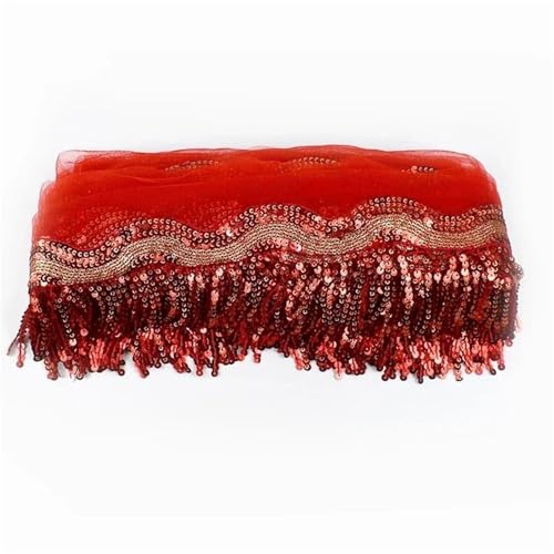 Quasten-Spitze 1–5 Yards 8 cm Pailletten-Quastenfransen-Netz-Spitzenbesatzband for Nähen von Performance-Rock, Hochzeitskleid, Dekorationsstoff(Red Gold,2Yards) von DHYUACN