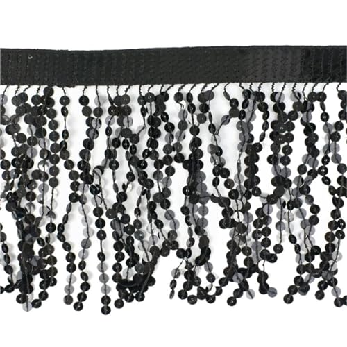 Quasten-Spitze 1-5M Pailletten Quaste Fringe Tanz Kleid Hause Textil Spitze Trims Band Tasche Dekoration Fransen DIY Stoff nähen Zubehör(Black,4Meters) von DHYUACN