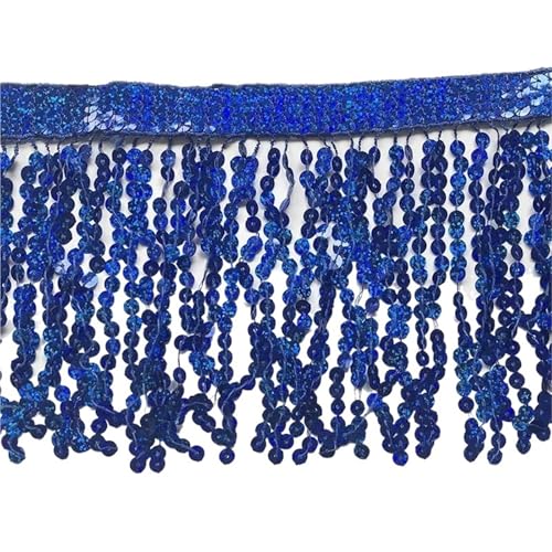 Quasten-Spitze 1-5M Pailletten Quaste Fringe Tanz Kleid Hause Textil Spitze Trims Band Tasche Dekoration Fransen DIY Stoff nähen Zubehör(Blue,3Meters) von DHYUACN
