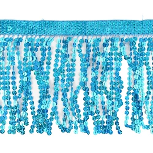 Quasten-Spitze 1-5M Pailletten Quaste Fringe Tanz Kleid Hause Textil Spitze Trims Band Tasche Dekoration Fransen DIY Stoff nähen Zubehör(Lake Blue,3Meters) von DHYUACN