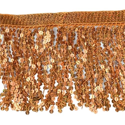 Quasten-Spitze 1-5M Pailletten Quaste Fringe Tanz Kleid Hause Textil Spitze Trims Band Tasche Dekoration Fransen DIY Stoff nähen Zubehör(Orange,1Meter) von DHYUACN