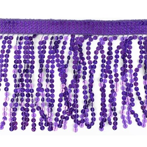 Quasten-Spitze 1-5M Pailletten Quaste Fringe Tanz Kleid Hause Textil Spitze Trims Band Tasche Dekoration Fransen DIY Stoff nähen Zubehör(Purple,5Meters) von DHYUACN