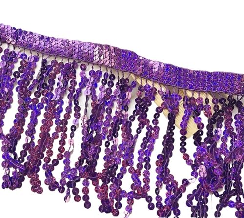 Quasten-Spitze 1 Yard 16 cm Paillettenquaste Fransen Spitzenbesatz Band Quasten for Tanzkleid DIY Kleidungsstück Nähzubehör Basteln(Purple) von DHYUACN