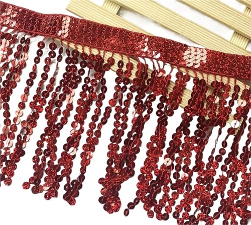 Quasten-Spitze 1 Yard 16 cm Paillettenquaste Fransen Spitzenbesatz Band Quasten for Tanzkleid DIY Kleidungsstück Nähzubehör Basteln(Red) von DHYUACN