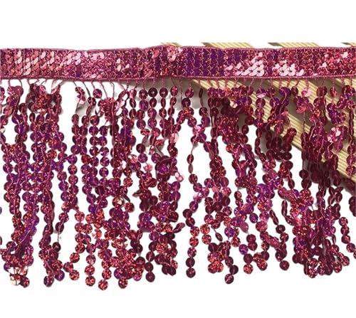 Quasten-Spitze 1 Yard 16 cm Paillettenquaste Fransen Spitzenbesatz Band Quasten for Tanzkleid DIY Kleidungsstück Nähzubehör Basteln(Rose) von DHYUACN