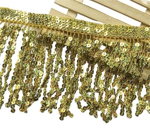 Quasten-Spitze 1 Yard 16 cm Paillettenquaste Fransen Spitzenbesatz Band Quasten for Tanzkleid DIY Kleidungsstück Nähzubehör Basteln(Yellow) von DHYUACN