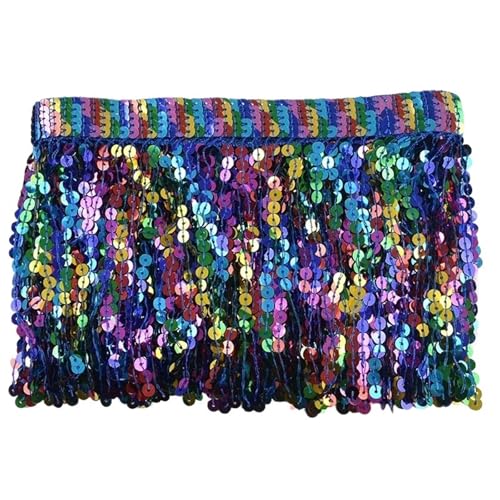 Quasten-Spitze 10 Yards 16 cm Pailletten Quaste Perlen Fransenbesatz Dekoration Spitzenband Fransen Lateinisches Kleid Kleidungsstück Besatz Zubehör(Blue) von DHYUACN