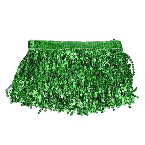 Quasten-Spitze 10 Yards 16 cm Pailletten Quaste Perlen Fransenbesatz Dekoration Spitzenband Fransen Lateinisches Kleid Kleidungsstück Besatz Zubehör(Dark Green) von DHYUACN