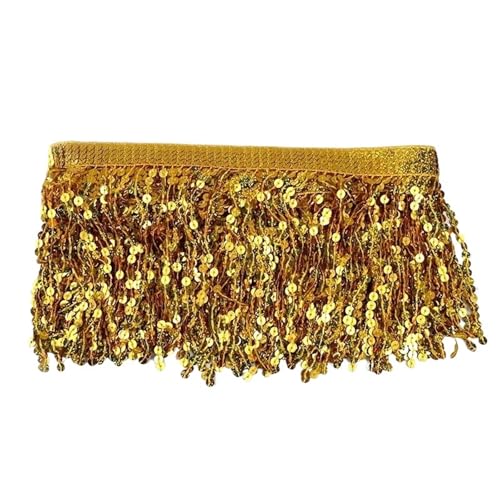Quasten-Spitze 10 Yards 16 cm Pailletten Quaste Perlen Fransenbesatz Dekoration Spitzenband Fransen Lateinisches Kleid Kleidungsstück Besatz Zubehör(Gold) von DHYUACN