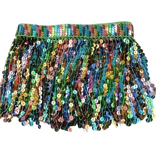 Quasten-Spitze 10 Yards 16 cm Pailletten Quaste Perlen Fransenbesatz Dekoration Spitzenband Fransen Lateinisches Kleid Kleidungsstück Besatz Zubehör(Green) von DHYUACN