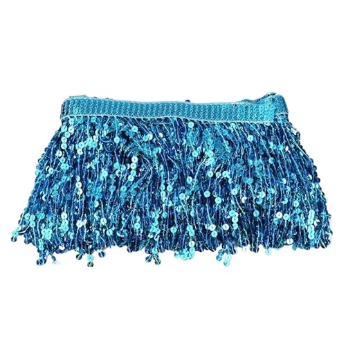 Quasten-Spitze 10 Yards 16 cm Pailletten Quaste Perlen Fransenbesatz Dekoration Spitzenband Fransen Lateinisches Kleid Kleidungsstück Besatz Zubehör(Lake Blue) von DHYUACN