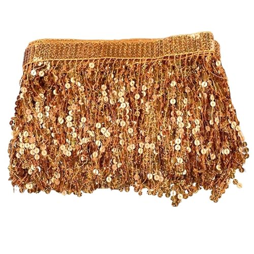 Quasten-Spitze 10 Yards 16 cm Pailletten Quaste Perlen Fransenbesatz Dekoration Spitzenband Fransen Lateinisches Kleid Kleidungsstück Besatz Zubehör(Orange) von DHYUACN