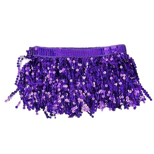 Quasten-Spitze 10 Yards 16 cm Pailletten Quaste Perlen Fransenbesatz Dekoration Spitzenband Fransen Lateinisches Kleid Kleidungsstück Besatz Zubehör(Purple2) von DHYUACN