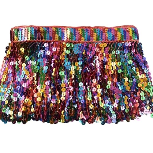 Quasten-Spitze 10 Yards 16 cm Pailletten Quaste Perlen Fransenbesatz Dekoration Spitzenband Fransen Lateinisches Kleid Kleidungsstück Besatz Zubehör(Red) von DHYUACN