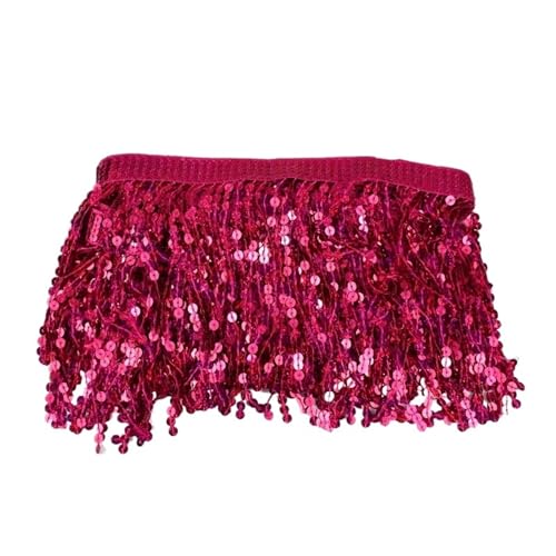 Quasten-Spitze 10 Yards 16 cm Pailletten Quaste Perlen Fransenbesatz Dekoration Spitzenband Fransen Lateinisches Kleid Kleidungsstück Besatz Zubehör(Rose Red) von DHYUACN