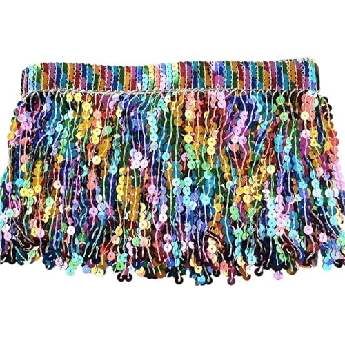 Quasten-Spitze 10 Yards 16 cm Pailletten Quaste Perlen Fransenbesatz Dekoration Spitzenband Fransen Lateinisches Kleid Kleidungsstück Besatz Zubehör(White) von DHYUACN