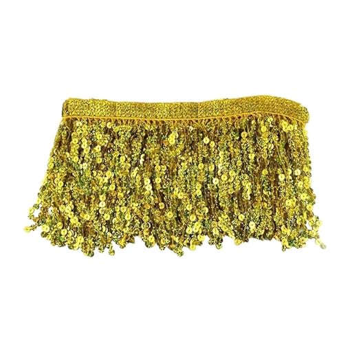 Quasten-Spitze 10 Yards 16 cm Pailletten Quaste Perlen Fransenbesatz Dekoration Spitzenband Fransen Lateinisches Kleid Kleidungsstück Besatz Zubehör(Yellow2) von DHYUACN