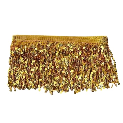 Quasten-Spitze 2/5/9 Meter 16 cm Perlen-Fransenbesatz, Pailletten-Nähquaste, bestickte Fransen, Spitzenband, lateinamerikanisches Kleid, Bekleidungsbesatz-Zubehör(Gold,16cm-5Meters) von DHYUACN