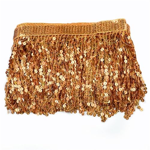 Quasten-Spitze 2/5/9 Meter 16 cm Perlen-Fransenbesatz, Pailletten-Nähquaste, bestickte Fransen, Spitzenband, lateinamerikanisches Kleid, Bekleidungsbesatz-Zubehör(Orange,16cm-5Meters) von DHYUACN