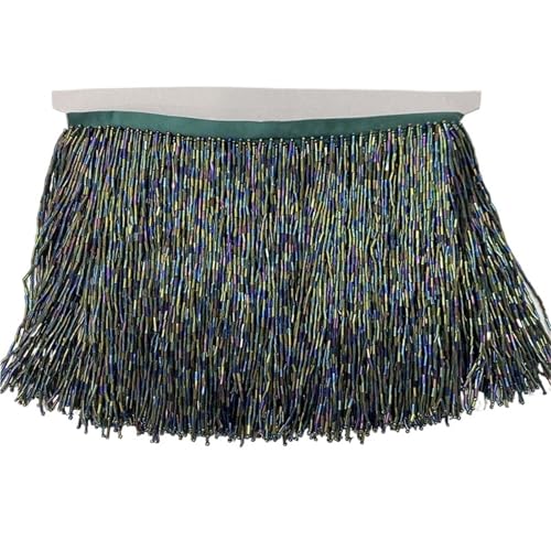 Quasten-Spitze 2 Meter Perlenquaste, Quastenbesatz, Spitzenfransen, 15 cm breit, for DIY-Zubehör, Heimtextilien, Tanzband(Green1) von DHYUACN