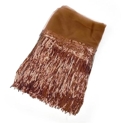 Quasten-Spitze 5/10 Yards 20 cm Pailletten Quaste Fransen Borten Spitzenband Hochzeit Party Kleid Stoff DIY Handgemachte Nähen Kleidung Zubehör(14 Coffee,5 Yards) von DHYUACN