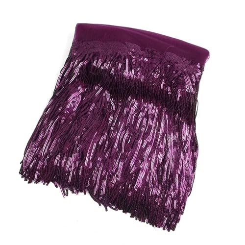 Quasten-Spitze 5/10 Yards 20 cm Pailletten Quaste Fransen Borten Spitzenband Hochzeit Party Kleid Stoff DIY Handgemachte Nähen Kleidung Zubehör(17 Dark Purple,5 Yards) von DHYUACN