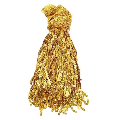 Quasten-Spitze 6 Yards 30 cm Pailletten Perlen Quaste Fransen Spitzenbesatz Latin Dance Performance Kleid Dekor DIY Handwerk Nähzubehör(Light Yellow) von DHYUACN