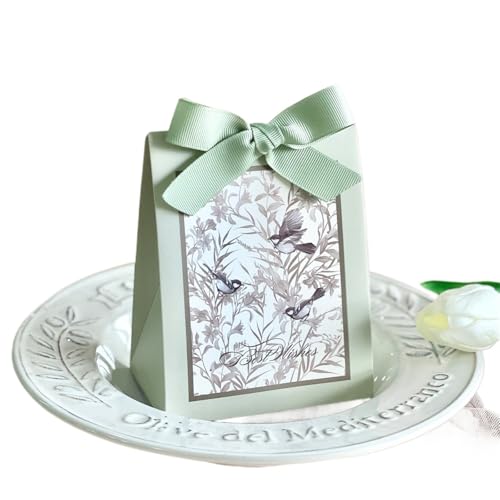 Süßigkeitenbox für Hochzeiten, Blumen, Vögel und Wald, Hochzeit, Süßigkeitenbox mit Holzring, DIY, Gastgeschenke, Geburtstagsparty, Gelee-Verpackungsbox, leere Papierboxen (B-Grün) von DHYUACN