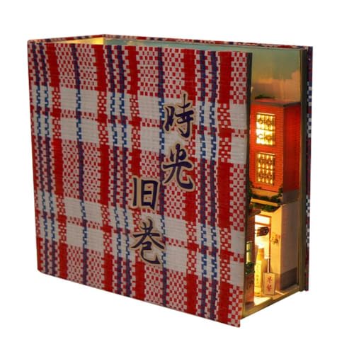 Puppenhaus DIY Book Nook Miniatur-Kit, chinesischer Stil, Bücherregal-Einsatz-Dekor, 3D-Holzpuzzle-Buchecke, Miniatur-Set, Buchstützen, Modellbau, Kreativitätsset für Erwachsene, Geschenk von DHliIQQ