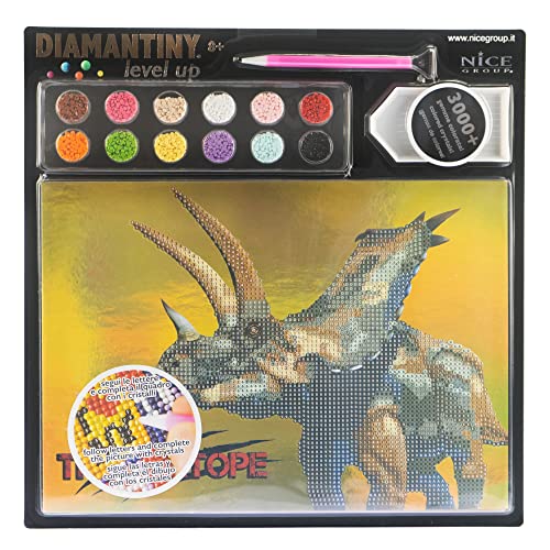 DIAMANTINY Level Up - Dinosaurs - Aktivitäten Crystal Art, Diamond Painting Set, Triceratope von DIAMANTINY
