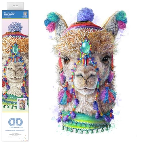 DIAMOND DOTZ 2593236 Original 5D Diamond Painting Set, Bohemian Alpaka, DIY Diamant-Malerei-Kit mit runden Glitzersteinen für Erwachsene und Kinder ab 12 Jahren, advanced von DIAMOND DOTZ