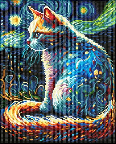 DIAMOND DOTZ 2593881 Original 5D Diamond Painting Set, Katze bei Nacht, DIY Diamant-Malerei-Kit mit runden Glitzersteinen, ab 12 Jahren, Intermediate von DIAMOND DOTZ