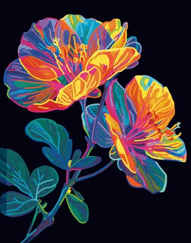 DIAMOND DOTZ 2594354 Original 5D Diamond Painting Set, Neon Blumen, mit Neonfarben und Samt, DIY Diamant Malerei Bilder für Erwachsene und Kinder ab 12 Jahren, Intermediate von DIAMOND DOTZ