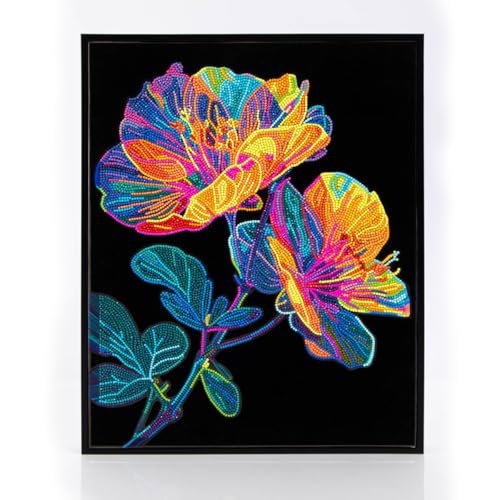 DIAMOND DOTZ 2594354 Original 5D Diamond Painting Set, Neon Blumen, mit Neonfarben und Samt, DIY Diamant Malerei Bilder für Erwachsene und Kinder ab 12 Jahren, Intermediate von DIAMOND DOTZ
