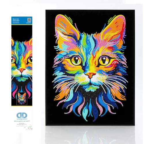 DIAMOND DOTZ 2594365 Original 5D Diamond Painting Set, Neon Katze, mit Neonfarben und Samt, DIY Diamant Malerei Bilder für Erwachsene und Kinder ab 12 Jahren, Intermediate von DIAMOND DOTZ