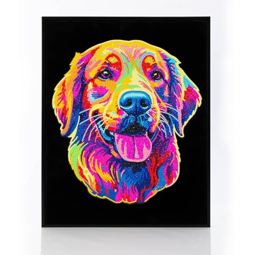 DIAMOND DOTZ 2594367 Original 5D Diamond Painting Set, Neon Golden Retriever, mit Neonfarben und Samt, DIY Diamant Malerei Bilder für Erwachsene und Kinder ab 12 Jahren, Intermediate von DIAMOND DOTZ