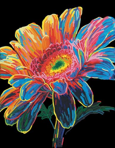 DIAMOND DOTZ 2594371 Original 5D Diamond Painting Set, Neon Gerbera, mit Neonfarben und Samt, DIY Diamant Malerei Bilder für Erwachsene und Kinder ab 12 Jahren, Intermediate von DIAMOND DOTZ