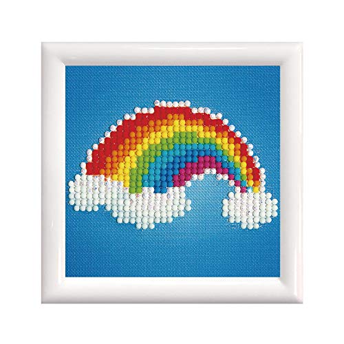 DIAMOND DOTZ DD1.007F - Original Diamond Painting Starter Set Regenbogen mit Bilderrahmen, Kreativset mit 462 Diamant Mosaiksteinen, Malset ca. 9,5 x 9,5 cm, DIY für Kinder ab 8 Jahren, Extra funkelnd von DIAMOND DOTZ