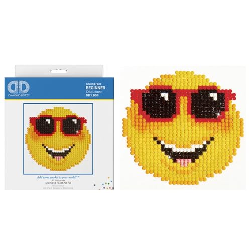 DIAMOND DOTZ DD1.009 - Original Diamond Painting Starter Set Emoji Smiley, Kreativset mit 757 Diamant Mosaiksteinen, Malset ca. 10 x 10 cm, DIY Komplettset für Kinder ab 8 Jahren, Extra funkelnd von DIAMOND DOTZ