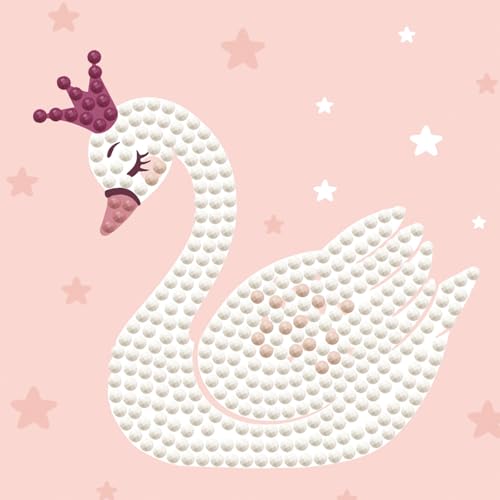DIAMOND DOTZ DD1.056F - Original 5D Diamond Painting Starter Set Schwan Prinzessin mit Bilderrahmen, Bastelset mit glitzernden Diamant Mosaiksteinen, Malset ca. 9,5 x 9,5 cm, für Kinder ab 6 Jahren, Rosa, Weiß von DIAMOND DOTZ