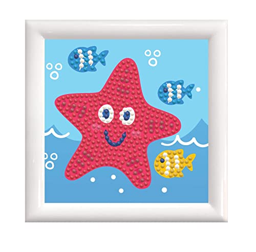 DIAMOND DOTZ DD1.062F - Original 5D Diamond Painting Starter Set Fröhlicher Seestern mit Bilderrahmen, Bastelset mit glitzernden Diamant Mosaiksteinen, Malset 9,5 x 9,5 cm, für Kinder ab 6 Jahren, Rot, Blau von DIAMOND DOTZ